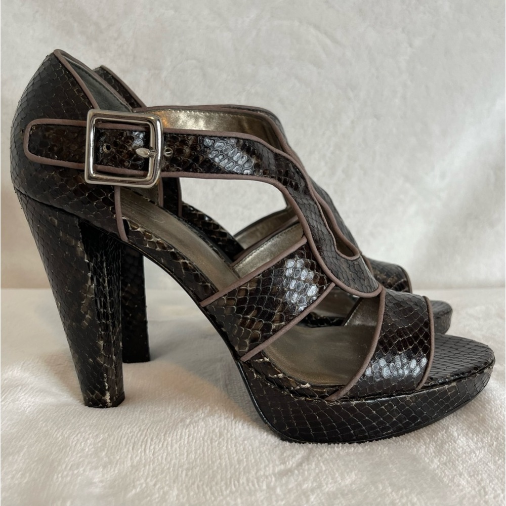 Coach Ivanah snakeskin print open toe heels shoes